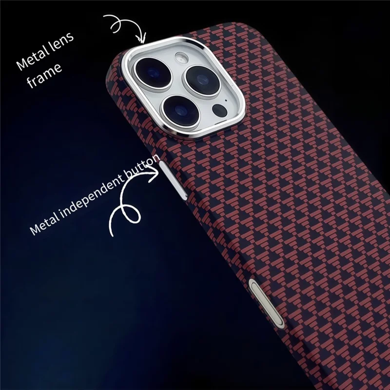 For iPhone 16 Pro Case Compatible with MagSafe Carbon Fiber Texture Hard PC Phone Cover - Red