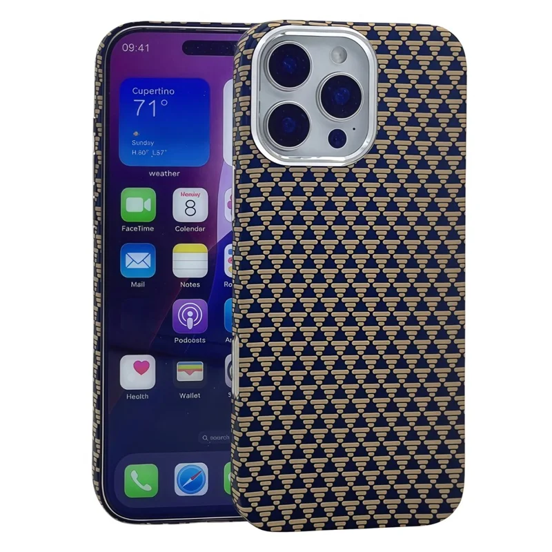 For iPhone 16 Pro Case Compatible with MagSafe Carbon Fiber Texture Hard PC Phone Cover - Gold