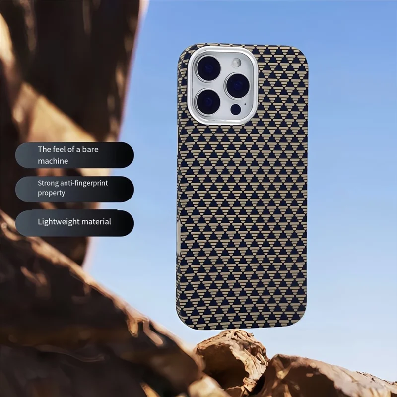 For iPhone 16 Pro Case Compatible with MagSafe Carbon Fiber Texture Hard PC Phone Cover - Gold
