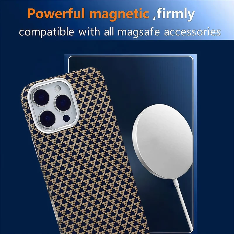 For iPhone 16 Pro Case Compatible with MagSafe Carbon Fiber Texture Hard PC Phone Cover - Gold