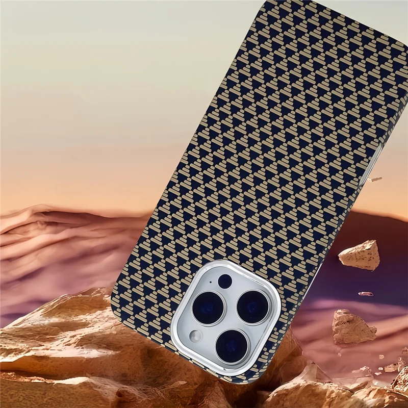 For iPhone 16 Pro Case Compatible with MagSafe Carbon Fiber Texture Hard PC Phone Cover - Gold