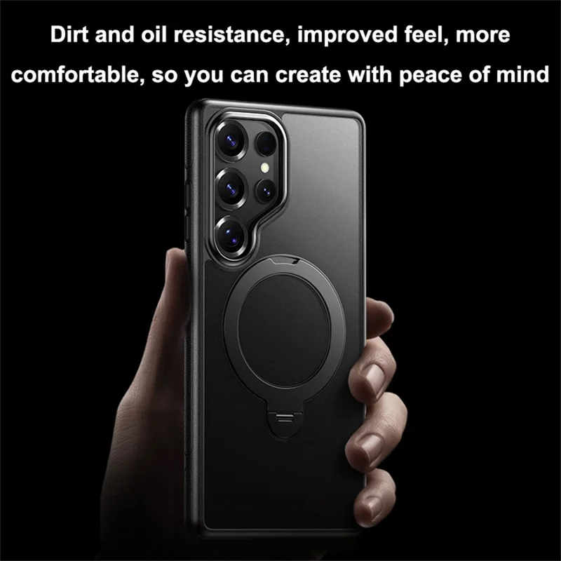 For Samsung Galaxy S25 Ultra Magnetic Case Drop Proof TPU PC Kickstand Phone Cover - White
