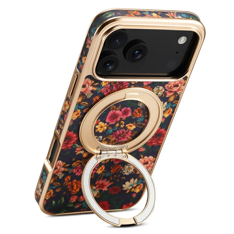 A22 For iPhone 17 Pro Max Case Compatible with MagSafe Kickstand Electroplated Floral Phone Cover - Purple