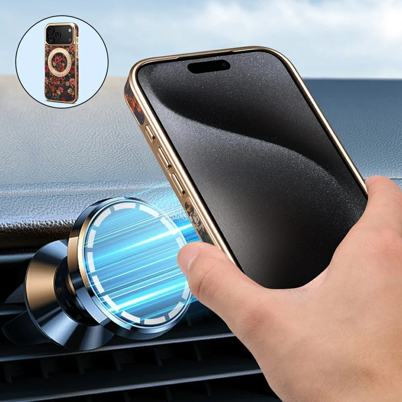 A22 For iPhone 17 Pro Max Case Compatible with MagSafe Kickstand Electroplated Floral Phone Cover - Purple