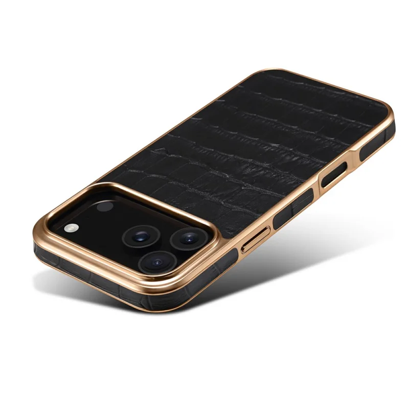 DENIOR Per iPhone 17 Pro Max Cover in Vera Pelle di Mucca con Texture Coccodrillo e Finitura Elettroplaccata - Nero