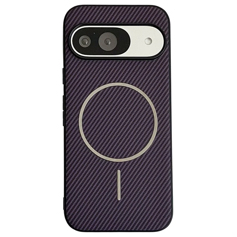 Funda para Google Pixel 10 Pro / Pixel 10 Compatible con MagSafe, Textura de Fibra de Carbono, Cubierta Trasera de Cuero - Morado