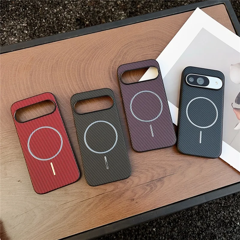 Funda para Google Pixel 10 Pro / Pixel 10 Compatible con MagSafe, Textura de Fibra de Carbono, Cubierta Trasera de Cuero - Morado