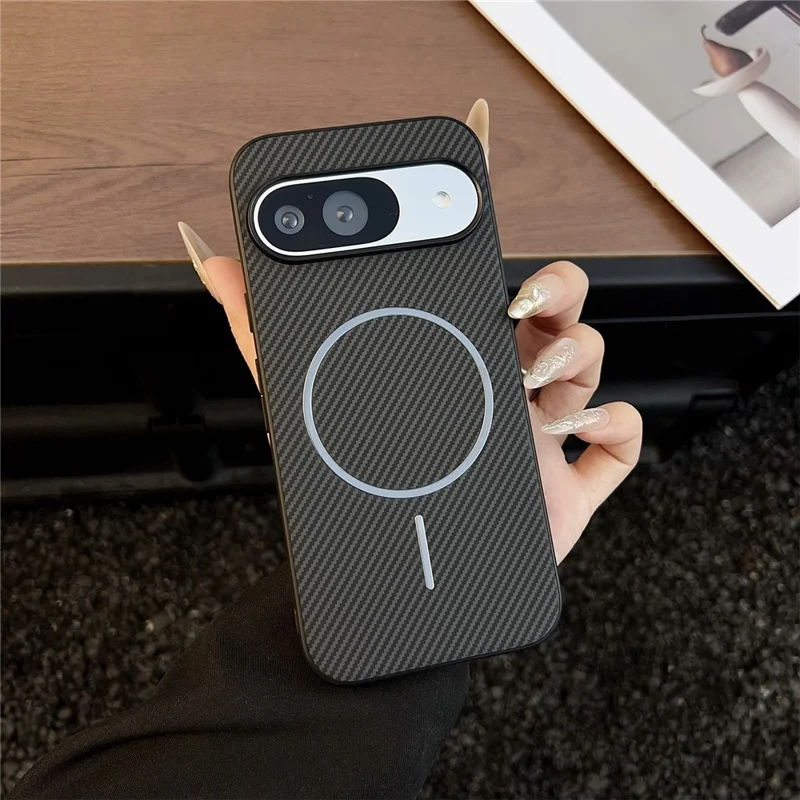 For Google Pixel 10 Pro / Pixel 10 Magnetic Case Carbon Fiber Texture Leather Back Phone Cover - Black