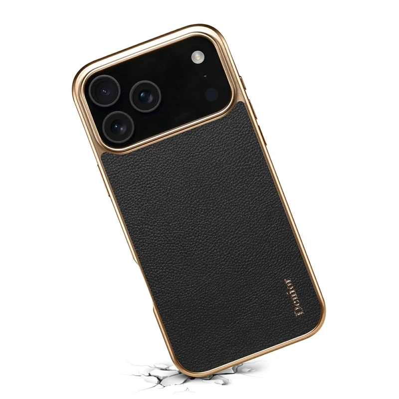 DENIOR Pour iPhone 17 Pro Max Étui en Cuir de Vache Véritable Revêtu de PC + TPU Coque de Téléphone Électrolytique - Noir