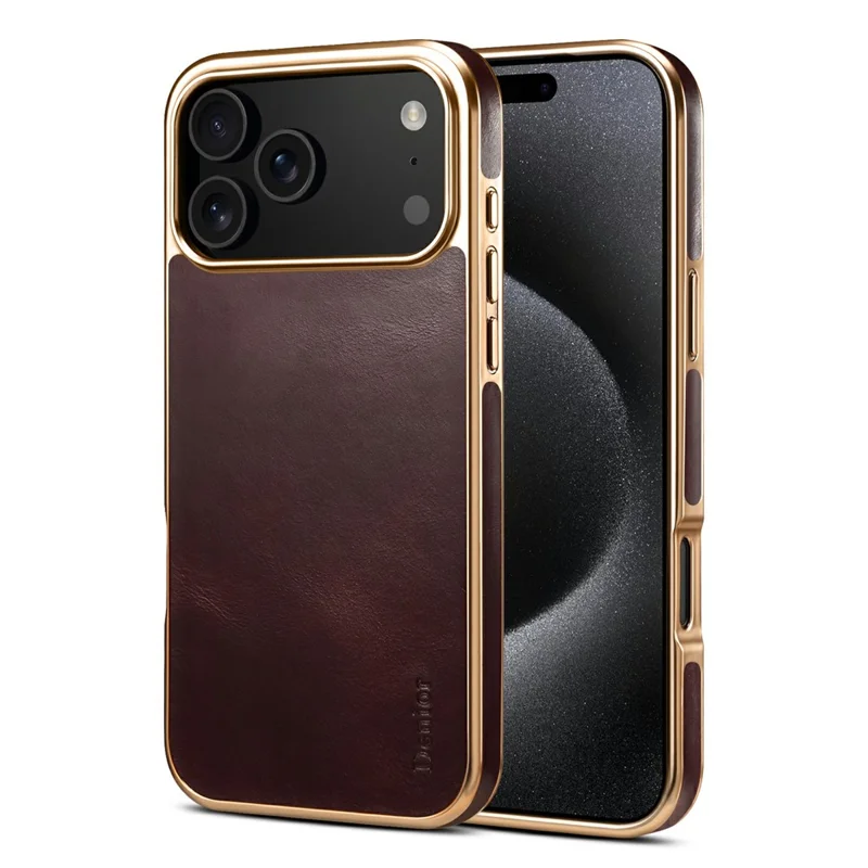 DENIOR A01 Чехол для iPhone 17 Pro Воскообразная текстура Натуральная кожа коровы Электроплакировка задняя крышка - Красный
