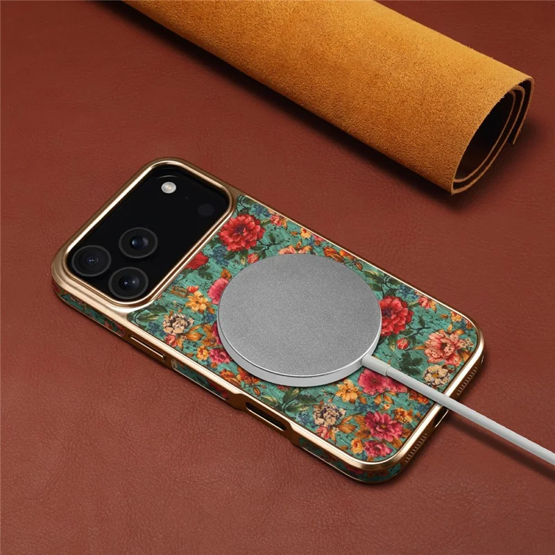 DENIOR Per iPhone 17 Pro Max Cover con Stampa a Motivi Elettroplaccato in Pelle - Blu