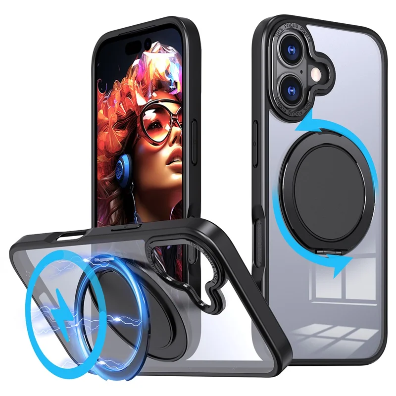 For iPhone 17 Case Compatible with MagSafe TPU + PC Kickstand Phone Cover - Black