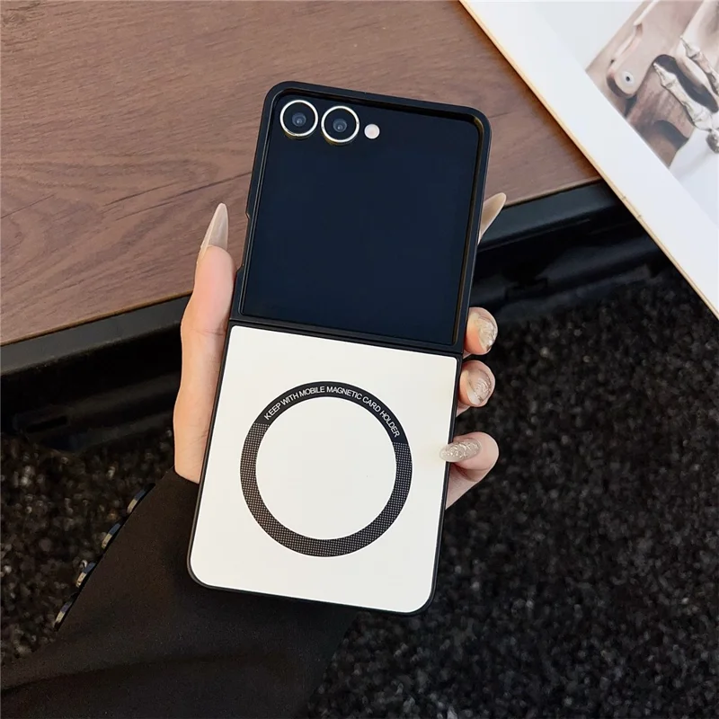 For Samsung Galaxy Z Flip7 5G Case Anti-Drop PU Leather + PC Cover Compatible with MagSafe - White