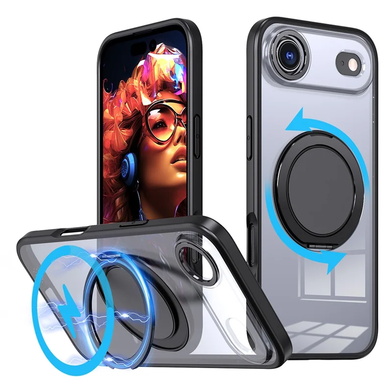 For iPhone Air Case Compatibel met MagSafe TPU + PC Standhoesje - Zwart