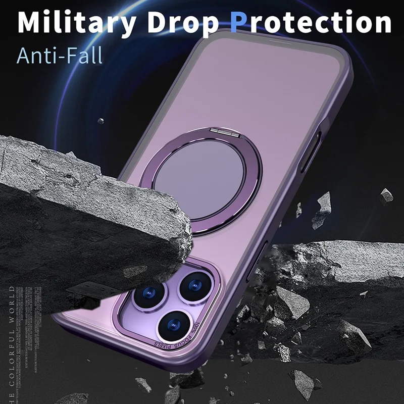 Funda para iPhone 17 Pro Max con imán, anillo oculto y soporte giratorio 360° - Morado