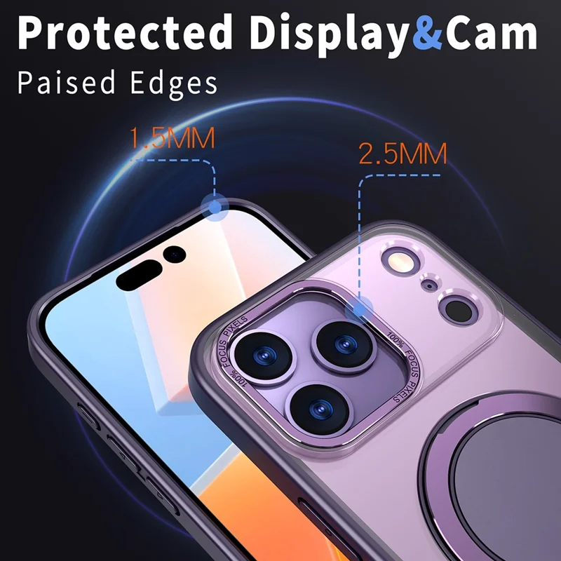 Funda para iPhone 17 Pro Max con imán, anillo oculto y soporte giratorio 360° - Morado