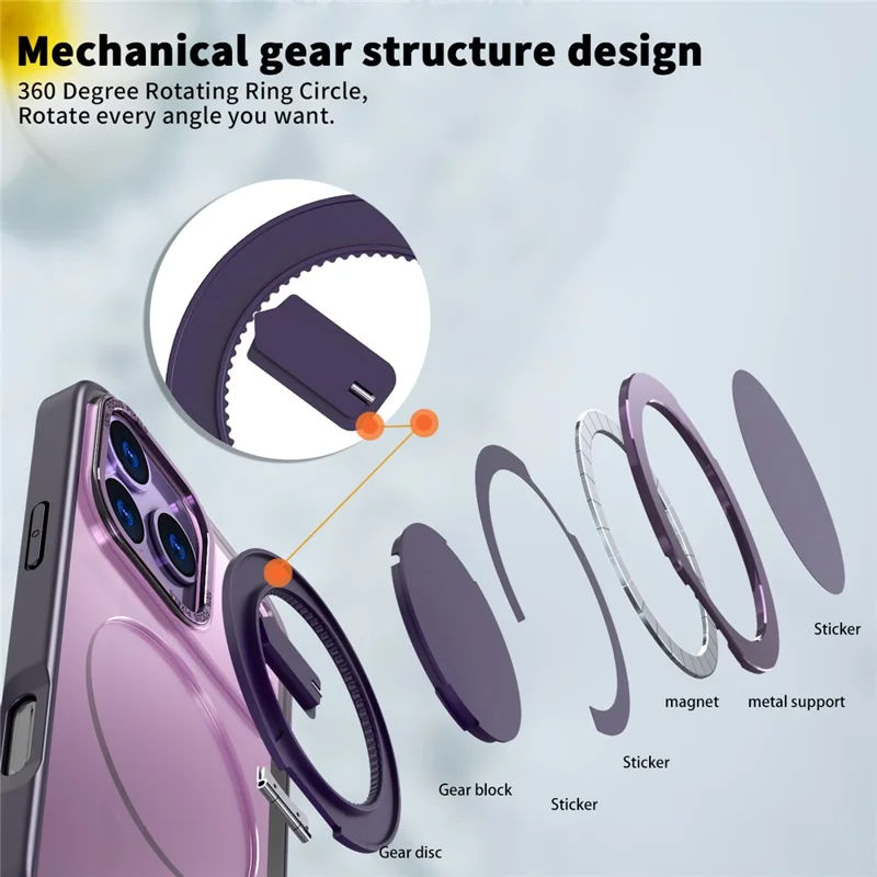 Funda para iPhone 17 Pro Max con imán, anillo oculto y soporte giratorio 360° - Morado