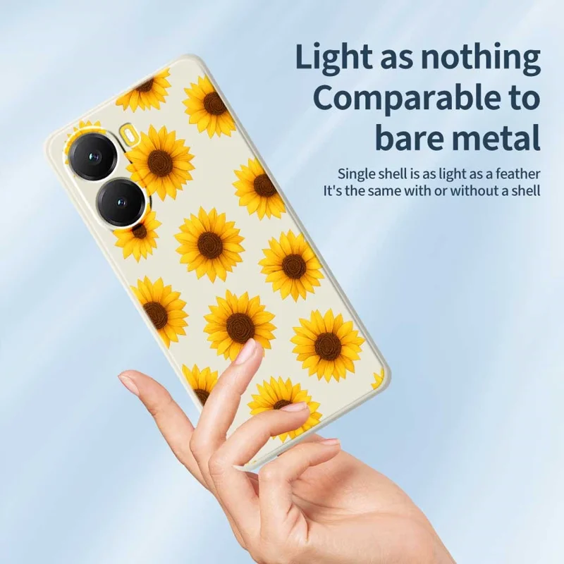 Für Xiaomi Redmi Turbo 4 5G / Poco X7 Pro 5G Hülle Sonnenblumen-Muster Druck Gerade Kante TPU Handy Rückseite Abdeckung - Beige