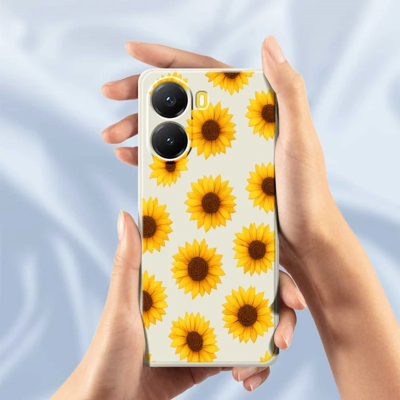 Für Xiaomi Redmi Turbo 4 5G / Poco X7 Pro 5G Hülle Sonnenblumen-Muster Druck Gerade Kante TPU Handy Rückseite Abdeckung - Beige