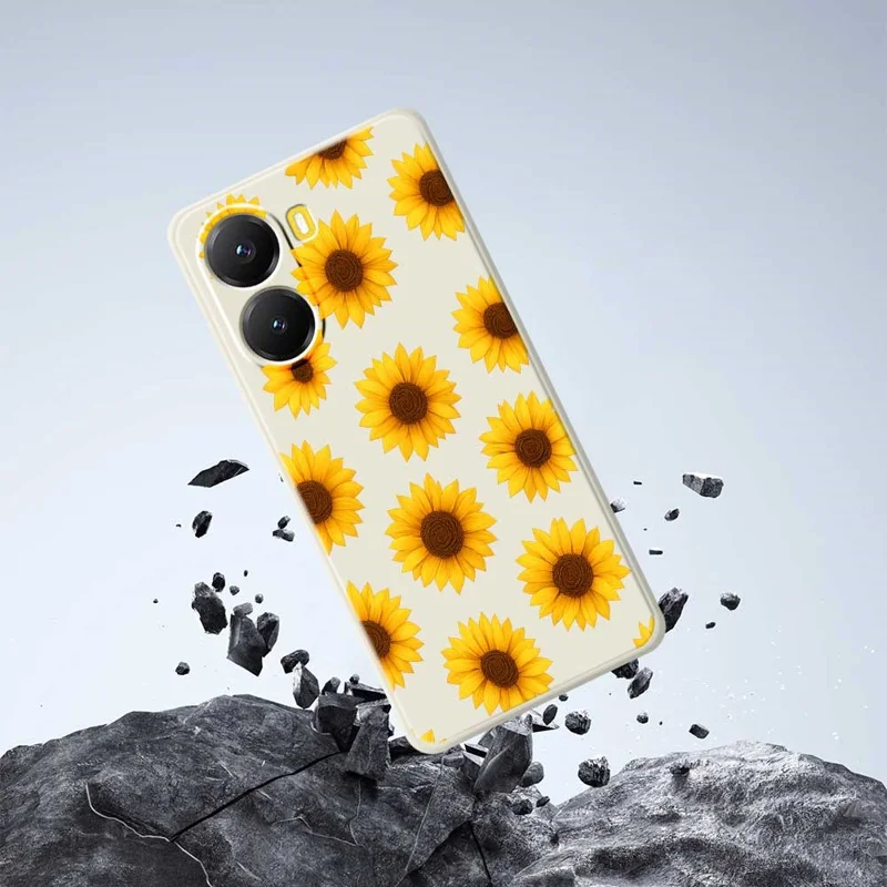 Für Xiaomi Redmi Turbo 4 5G / Poco X7 Pro 5G Hülle Sonnenblumen-Muster Druck Gerade Kante TPU Handy Rückseite Abdeckung - Beige