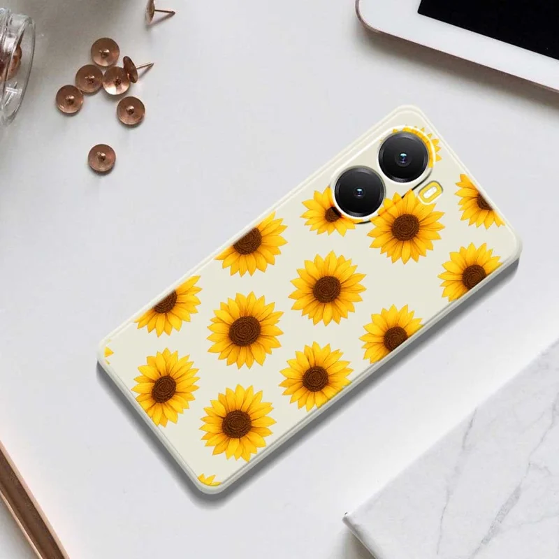 Für Xiaomi Redmi Turbo 4 5G / Poco X7 Pro 5G Hülle Sonnenblumen-Muster Druck Gerade Kante TPU Handy Rückseite Abdeckung - Beige