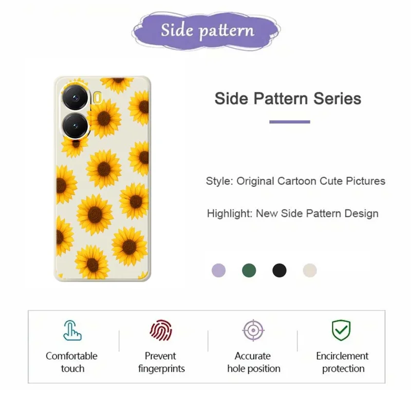 Für Xiaomi Redmi Turbo 4 5G / Poco X7 Pro 5G Hülle Sonnenblumen-Muster Druck Gerade Kante TPU Handy Rückseite Abdeckung - Beige