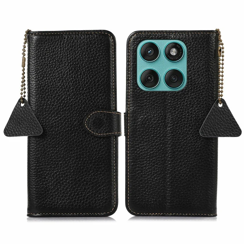 Capa para Motorola Edge 60 Fusion 5G com Bloqueio RFID em Couro Genuíno de Vaca - Textura de Lichia - Preto