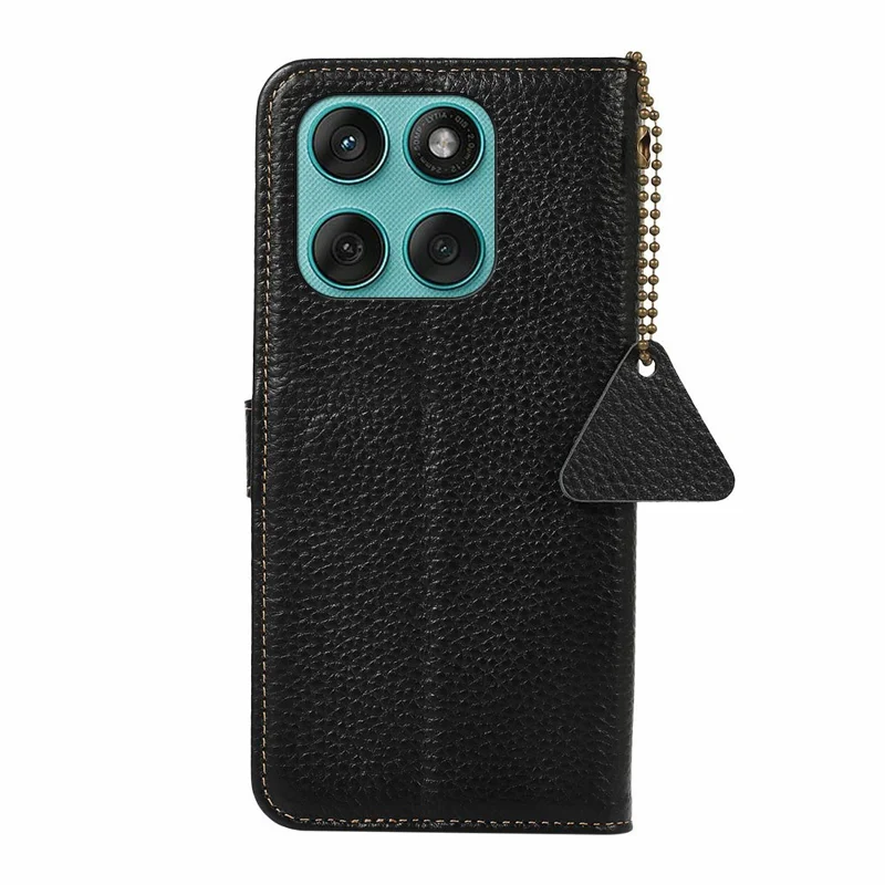 Capa para Motorola Edge 60 Fusion 5G com Bloqueio RFID em Couro Genuíno de Vaca - Textura de Lichia - Preto