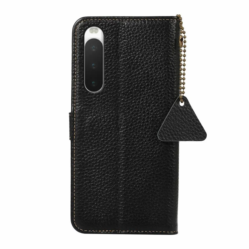 Pour Sony Xperia 10 IV 5G Étui Blocage RFID en Cuir de Vache Véritable Housse de Téléphone Texture de Litchi - Noir