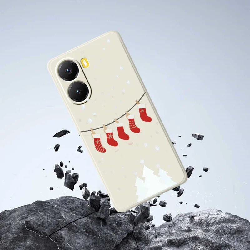 Чехол для Xiaomi Redmi Turbo 4 5G / Poco X7 Pro 5G с рождественским узором в виде чулок, мягкий TPU чехол для телефона - Бежевый