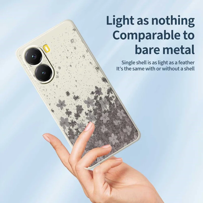 For Xiaomi Redmi Turbo 4 5G  /  Poco X7 Pro 5G Case Grey Flowers Pattern Printing Straight Edge TPU Phone Back Cover - Beige