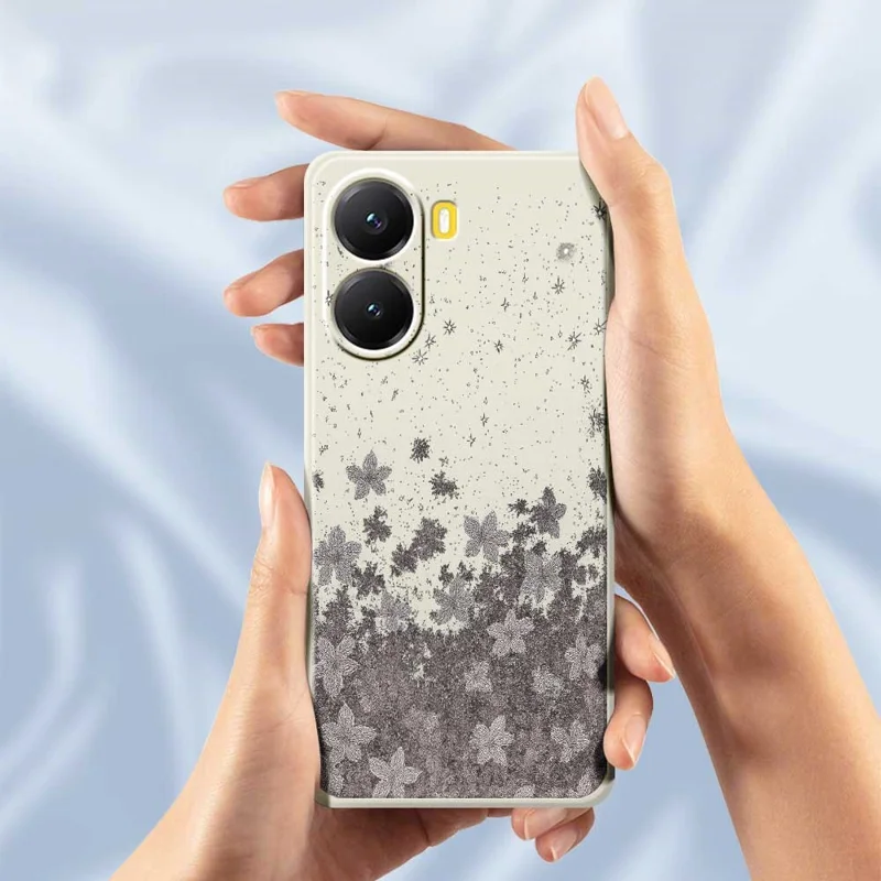 For Xiaomi Redmi Turbo 4 5G  /  Poco X7 Pro 5G Case Grey Flowers Pattern Printing Straight Edge TPU Phone Back Cover - Beige