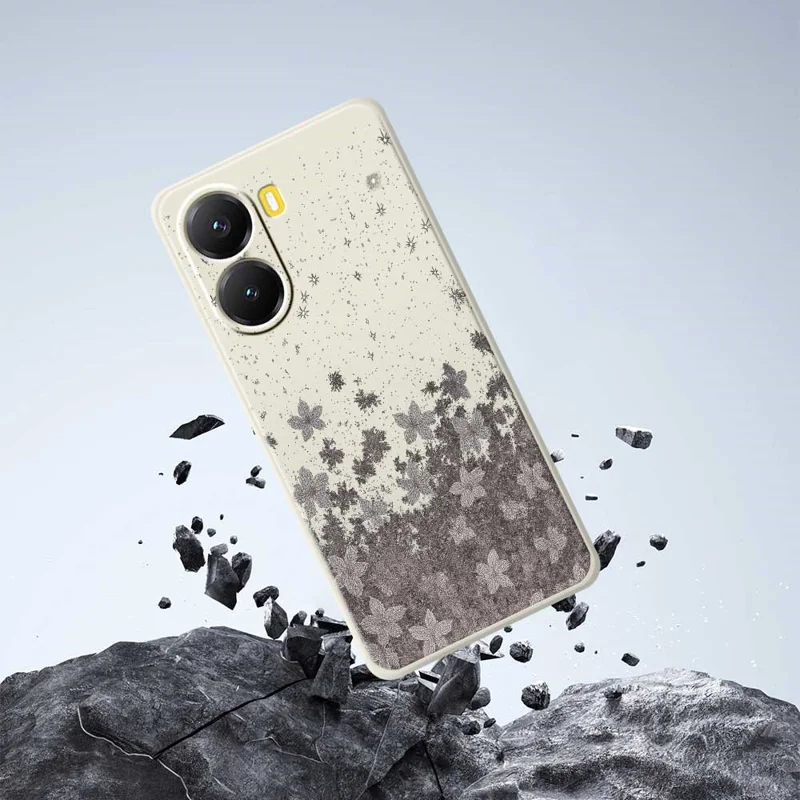 For Xiaomi Redmi Turbo 4 5G  /  Poco X7 Pro 5G Case Grey Flowers Pattern Printing Straight Edge TPU Phone Back Cover - Beige