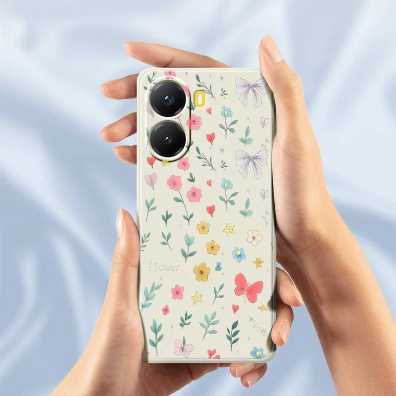 Funda de Xiaomi Redmi Turbo 4 5G / Poco X7 Pro 5G con Patrón de Lazo Floral, Impresión en Borde Recto, Cubierta Trasera de TPU - Beige