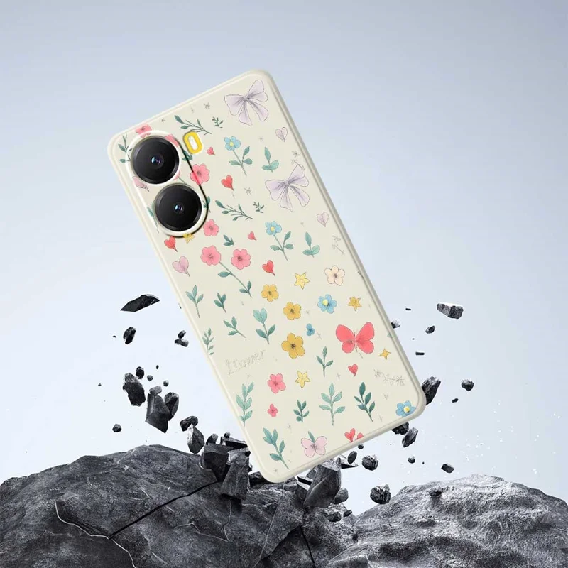 Funda de Xiaomi Redmi Turbo 4 5G / Poco X7 Pro 5G con Patrón de Lazo Floral, Impresión en Borde Recto, Cubierta Trasera de TPU - Beige