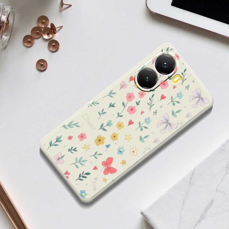 Funda de Xiaomi Redmi Turbo 4 5G / Poco X7 Pro 5G con Patrón de Lazo Floral, Impresión en Borde Recto, Cubierta Trasera de TPU - Beige