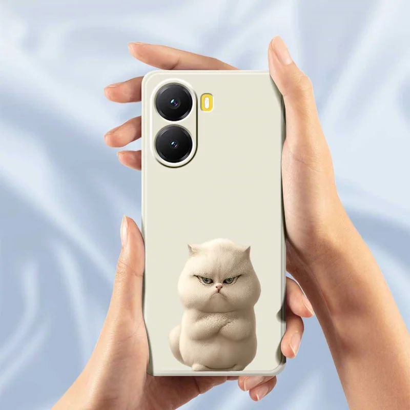 Чехол для Xiaomi Redmi Turbo 4 5G / Poco X7 Pro 5G с рисунком "Сердитый кот" с прямыми краями, задняя TPU-накладка - Бежевый