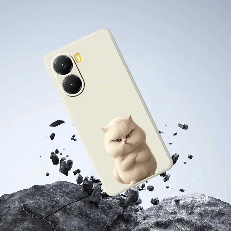 Чехол для Xiaomi Redmi Turbo 4 5G / Poco X7 Pro 5G с рисунком "Сердитый кот" с прямыми краями, задняя TPU-накладка - Бежевый