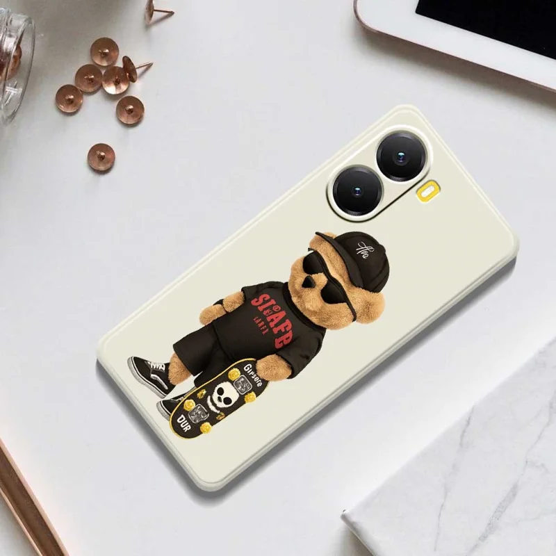 For Xiaomi Redmi Turbo 4 5G  /  Poco X7 Pro 5G Case Cool Bear Pattern Printing Straight Edge TPU Phone Back Cover - Beige