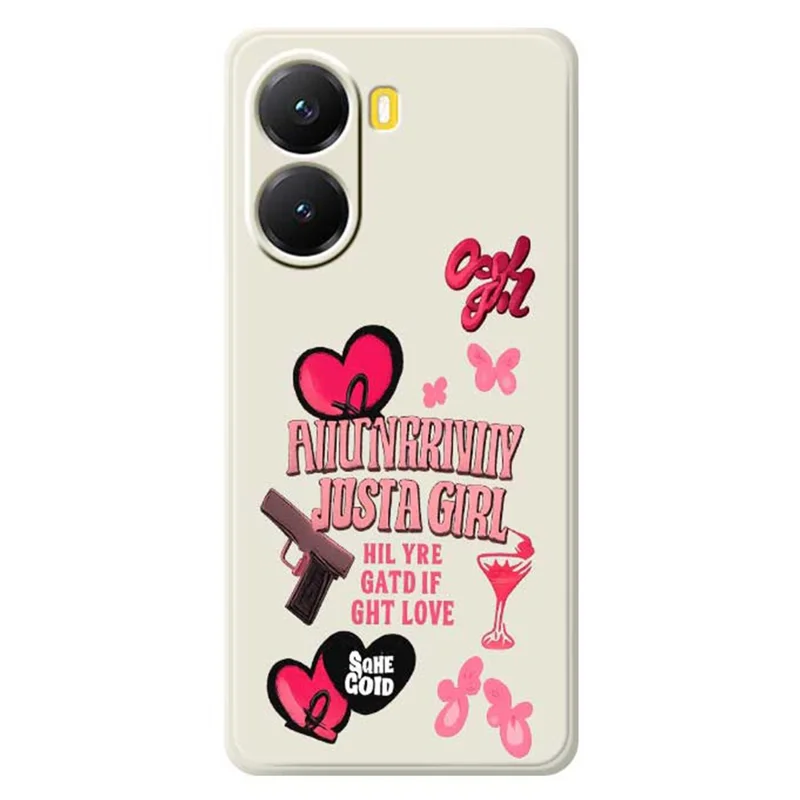 For Xiaomi Redmi Turbo 4 5G  /  Poco X7 Pro 5G Case Pink Elements Pattern Printing Straight Edge TPU Phone Back Cover - Beige