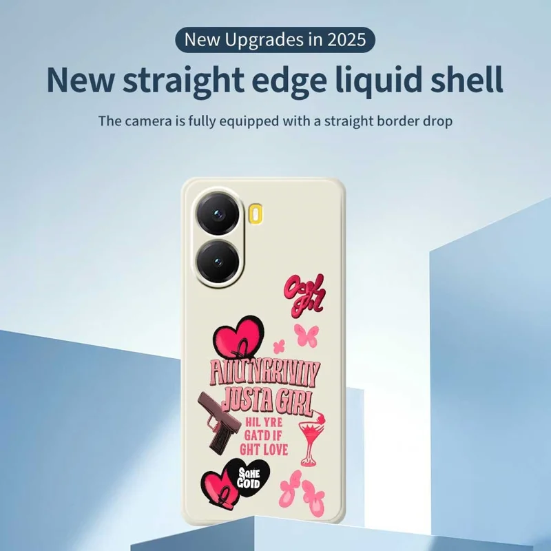 For Xiaomi Redmi Turbo 4 5G  /  Poco X7 Pro 5G Case Pink Elements Pattern Printing Straight Edge TPU Phone Back Cover - Beige