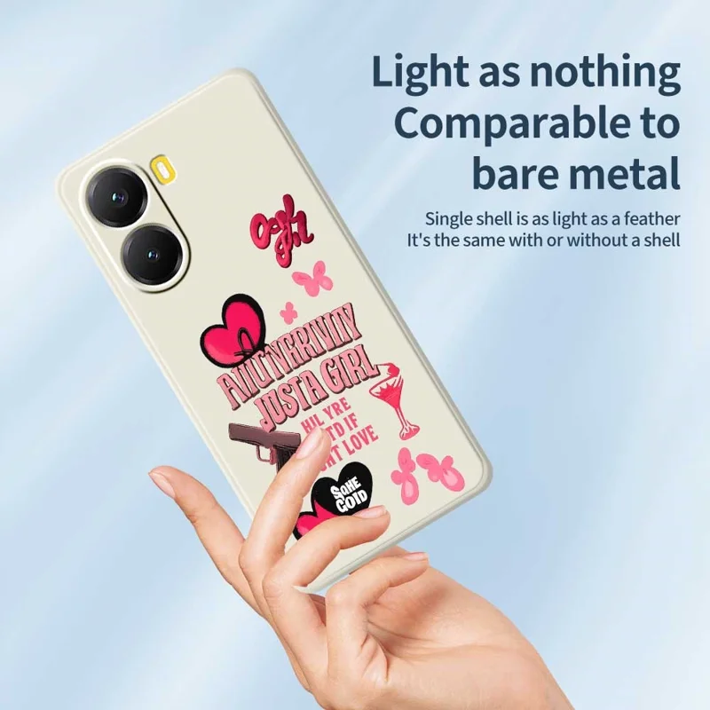 For Xiaomi Redmi Turbo 4 5G  /  Poco X7 Pro 5G Case Pink Elements Pattern Printing Straight Edge TPU Phone Back Cover - Beige