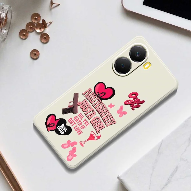 For Xiaomi Redmi Turbo 4 5G  /  Poco X7 Pro 5G Case Pink Elements Pattern Printing Straight Edge TPU Phone Back Cover - Beige