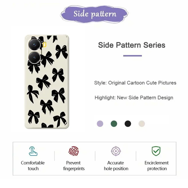 For Xiaomi Redmi Turbo 4 5G  /  Poco X7 Pro 5G Case Black Bow Pattern Printing Straight Edge TPU Phone Back Cover - Beige