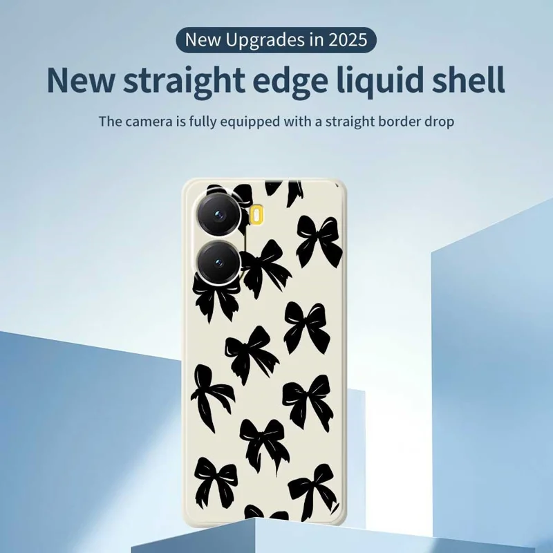 For Xiaomi Redmi Turbo 4 5G  /  Poco X7 Pro 5G Case Black Bow Pattern Printing Straight Edge TPU Phone Back Cover - Beige