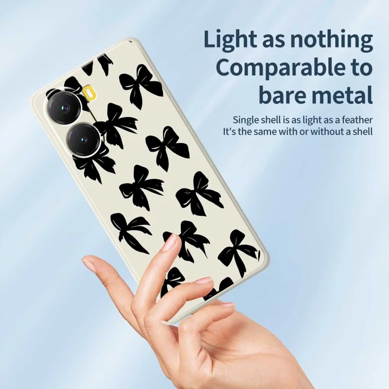 For Xiaomi Redmi Turbo 4 5G  /  Poco X7 Pro 5G Case Black Bow Pattern Printing Straight Edge TPU Phone Back Cover - Beige