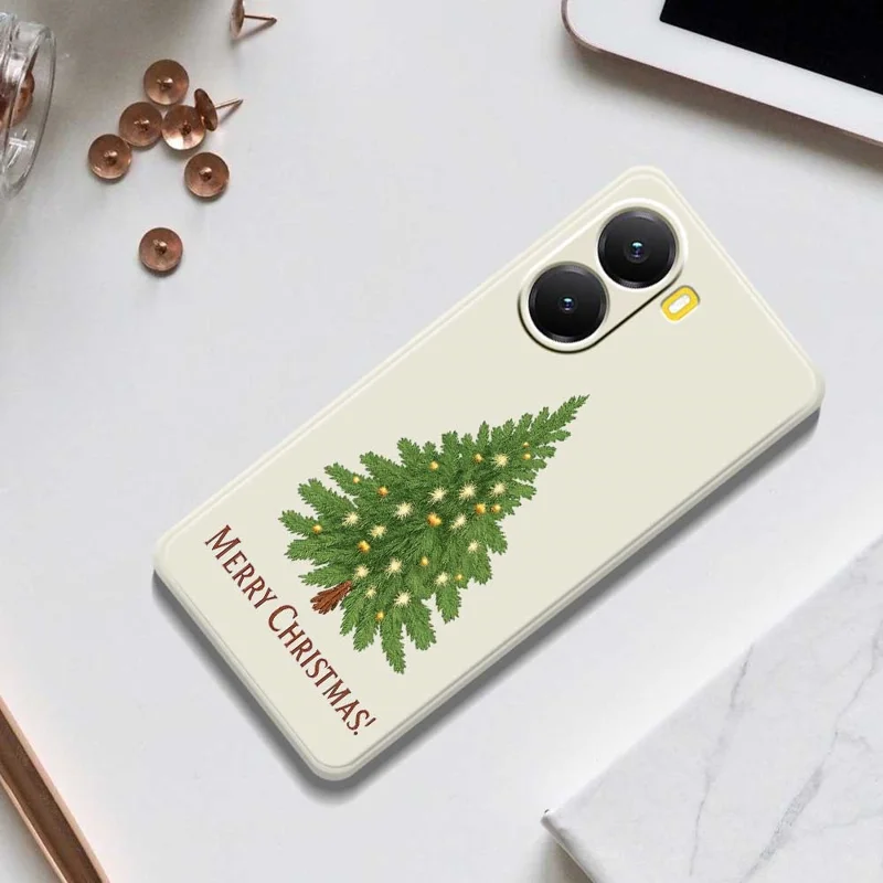 Чехол для Xiaomi Redmi Turbo 4 5G / Poco X7 Pro 5G с рождественским узором в виде елки, с прямыми краями, задняя TPU-накладка для телефона - Бежевый