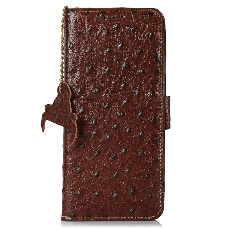 Pour Sony Xperia 10 IV 5G Étui Blocage RFID en Cuir de Vache Véritable avec Texture d'Autruche - Café