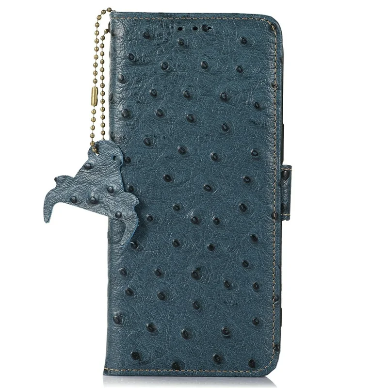 For Sony Xperia 5 IV 5G Case RFID Blocking Genuine Cow Leather Phone Case Ostrich Texture - Blue