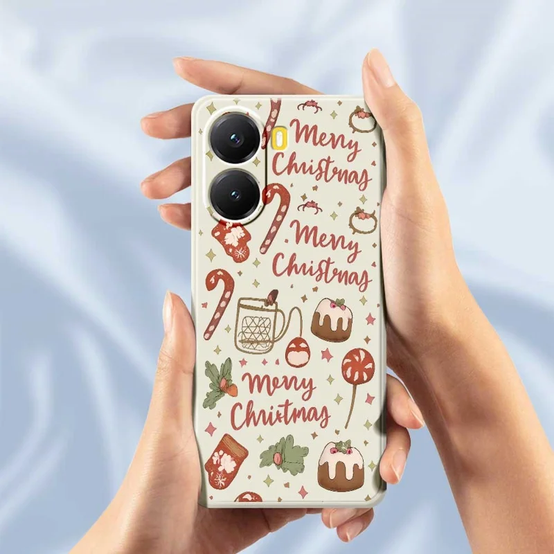 Für Xiaomi Redmi Turbo 4 5G / Poco X7 Pro 5G Hülle Fröhliche Weihnachten Muster Druck Gerade Kante TPU Handyrückseite - Beige
